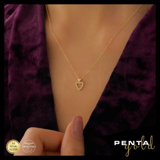 Penta Gold - 14 Ayar Altın Çift Kalpli Swarovski Kolye (1)