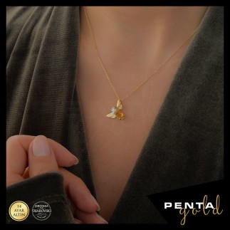 Penta Gold - 14 Ayar Altın Citrine Doğal Taşlı Arı Kolye (1)