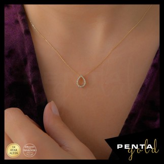 Penta Gold - 14 Ayar Altın Damla Swarovski Kolye (1)