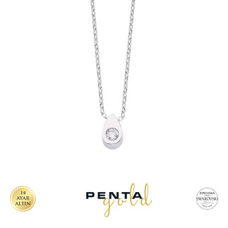 Penta Gold - 14 Ayar Altın Damla Swarovski Tektaş Kolye (1)