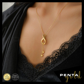 Penta Gold - 14 Ayar Altın İsim Yazılı Swarovski Sonsuzluk Kolyesi (1)