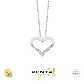 Penta Gold - 14 Ayar Altın Kalpli Swarovski Taşlı Kolye (1)