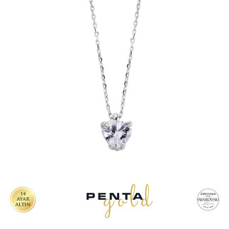 Penta Gold - 14 Ayar Altın Kalpli Swarovski Tektaş Kolye (1)