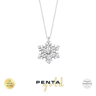 Penta Gold - 14 Ayar Altın Kar Tanesi Swarovski Kolye (1)