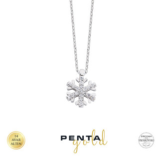 Penta Gold - 14 Ayar Altın Kar Tanesi Swarovski Taşlı Kolye (1)