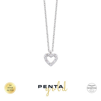 Penta Gold - 14 Ayar Altın Minik Kalpli Swarovski Taşlı Kolye (1)