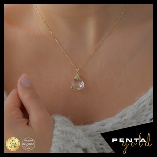 Penta Gold - 14 Ayar Altın Quarts Crystal Doğal Taşlı Fancy Kolye (1)