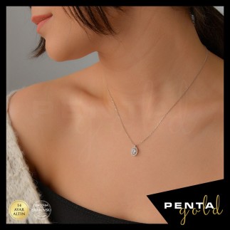 Penta Gold - 14 Ayar Altın Swarovski Taşlı Oval Anturaj Kolye (1)