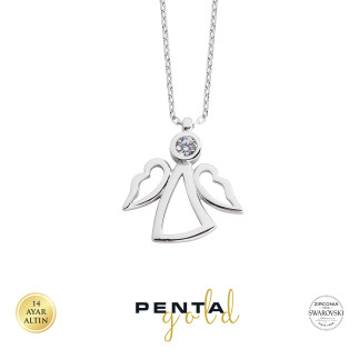 Penta Gold - 14 Ayar Altın Tektaşlı Melek Swarovski Kolye (1)