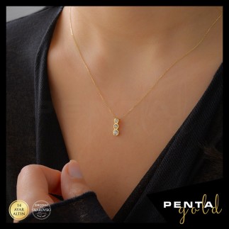 Penta Gold - 14 Ayar Altın Tria Swarovski Kolye (1)