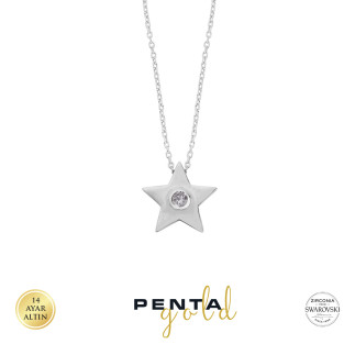 Penta Gold - 14 Ayar Altın Yıldız Swarovski Taşlı Kolye (1)