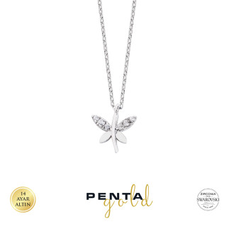 Penta Gold - 14 Ayar Altın Yusufçuk Swarovski Taşlı Kolye (1)