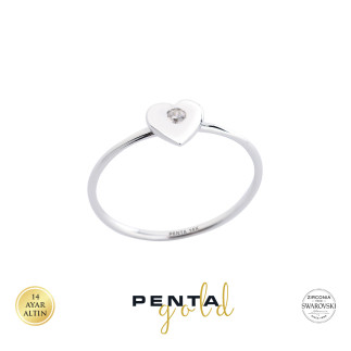 Penta Gold - 14 Ayar Swarovski Kalp Tek Taş Altın Yüzük (1)