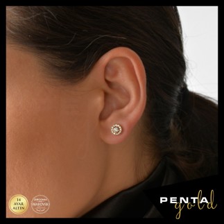 Penta Gold - 14 Ayar Swarovski Taşlı Anturaj Altın Küpe (1)