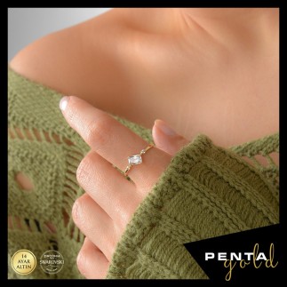 Penta Gold - 14 Ayar Swarovski Taşlı Baget Stil Altın Yüzük (1)