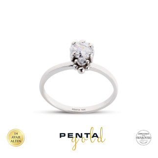 Penta Gold - 14 Ayar Swarovski Taşlı Güverse Altın Yüzük (1)