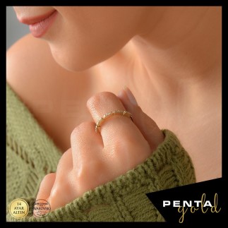 Penta Gold - 14 Ayar Swarovski Taşlı Hitit Altın Yüzük (1)