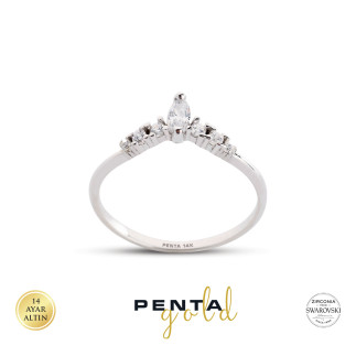 Penta Gold - 14 Ayar Swarovski Taşlı Markiz Altın Yüzük (1)