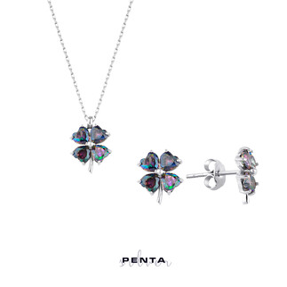 Penta Silver - Mistik Topaz Kalpli Kolye Küpe Gümüş Takı Seti